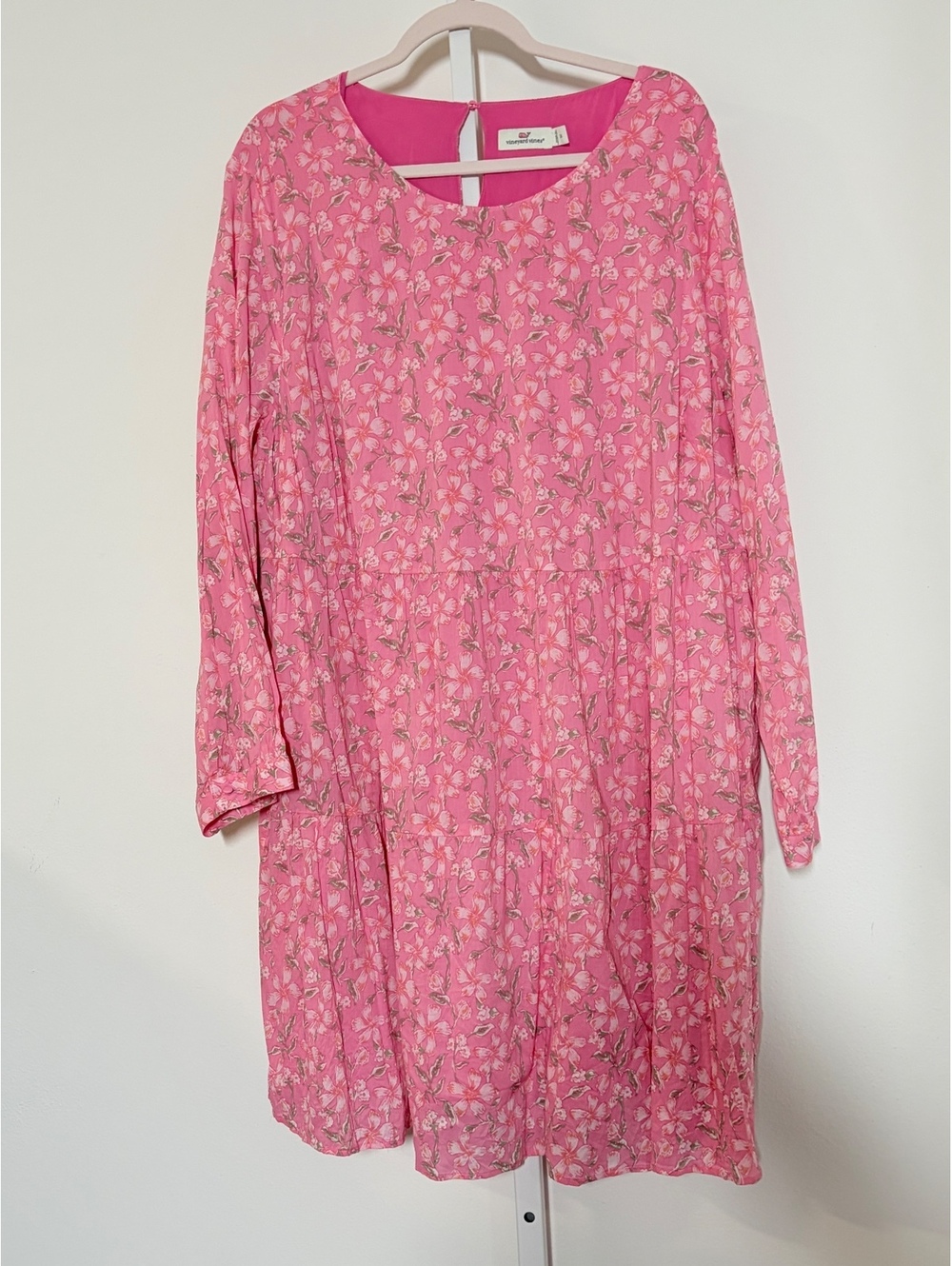 Vineyard Vines Women's 3X Pink Floral Long Sleeve Dress Cotton Rayon Blend